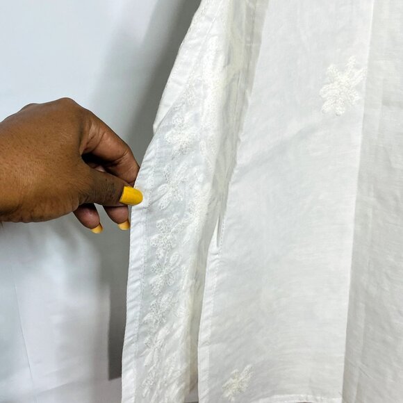 Womens Kurta Floral Long Sleeve Embroidered Blouse V Neck u Longline Shirt Tunic - Picture 7 of 7